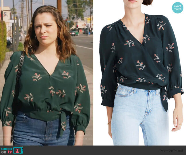 Poppy Print Silk Wrap Blouse by Madewell worn by Rebecca Bunch (Rachel Bloom) on Crazy Ex-Girlfriend