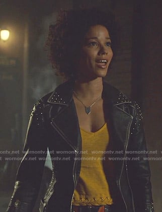 Maia’s black studded moto jacket on Shadowhunters