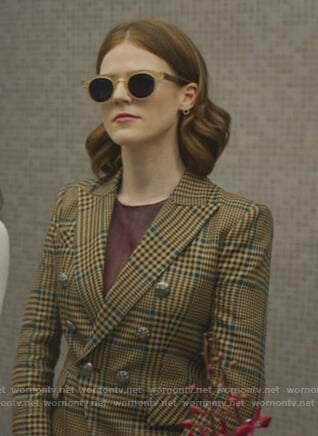 Maia’s plaid double breasted blazer on The Good Fight
