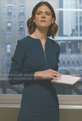 Maia's teal zip-front dress on The Good Fight