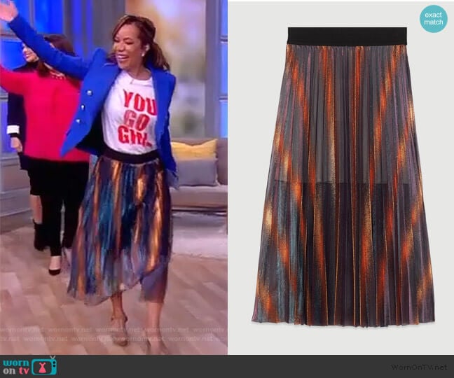 Pleated and Iridescent Long Skirt by Maje worn by Sunny Hostin on The View