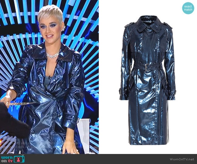 Metallic Vinyl Trench Coat by Marc Jacobs worn by Katy Perry on American Idol