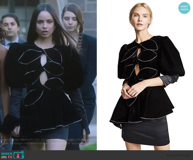 Velvet Mini Dress by Marianna Senchina worn by Ava Jalali (Sofia Carson) on Pretty Little Liars The Perfectionists