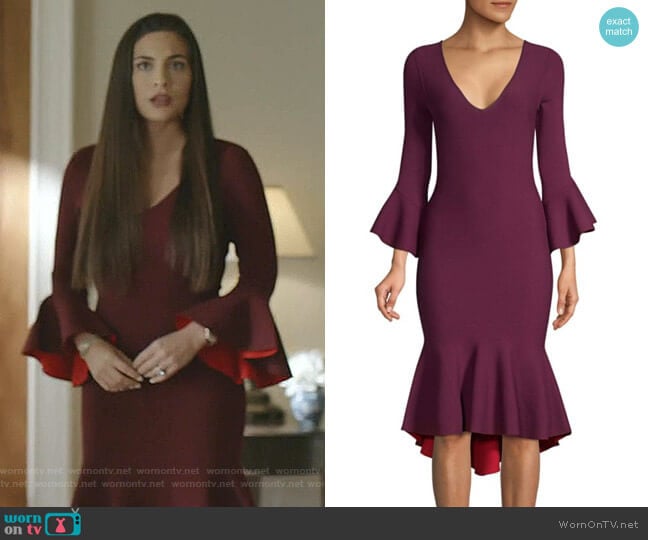 Contrast Knit Draped Mermaid Dress by Milly worn by Cristal Jennings (Daniella Alonso) on Dynasty