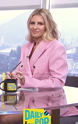 Morgan’s pink windowpane checked blazer on E! News Daily Pop