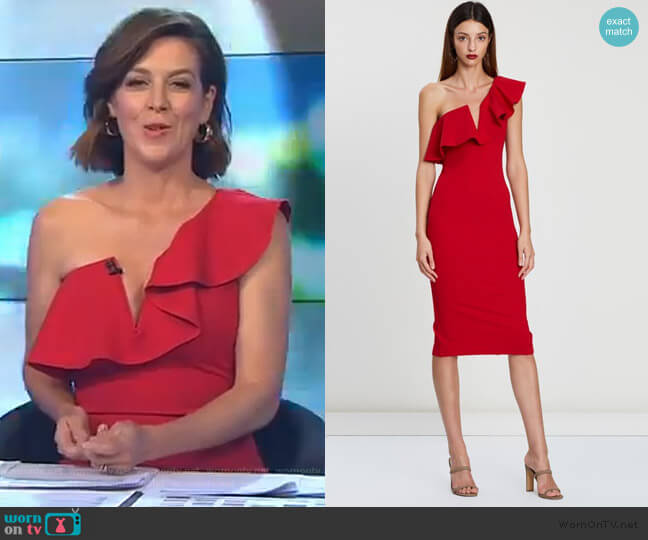 Gorgi’s red one shoulder dress on The Talk