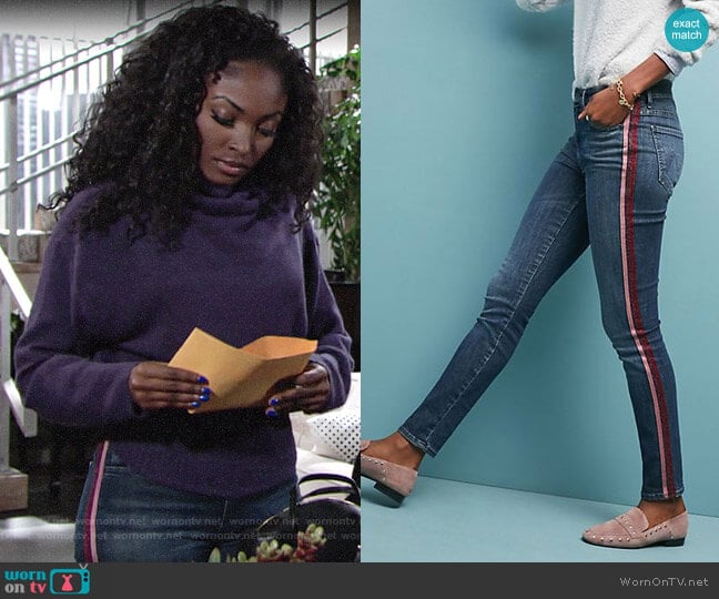 Mother The Looker High-Rise Striped Skinny Jeans worn by Ana Hamilton (Loren Lott) on The Young and the Restless