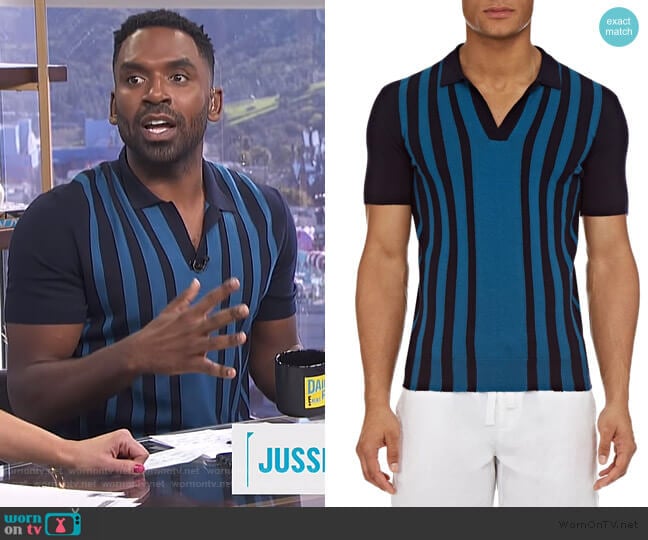 Horton Striped Polo Shirt by Orlebar Brown worn by Justin Sylvester on E! News