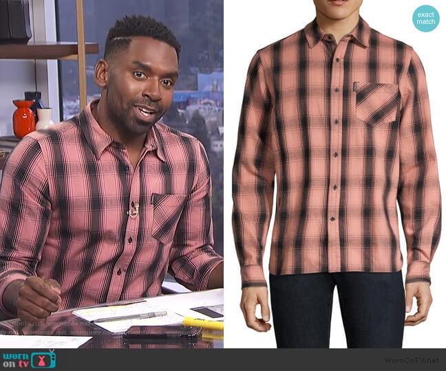 Max Plaid Cotton Shirt by Ovadia & Sons worn by Justin Sylvester on E! News