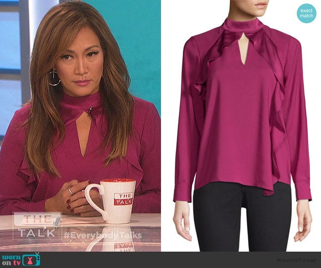 Cianni Draped Ruffle Combo Top by Parker worn by Carrie Inaba on The Talk