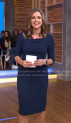 WornOnTV: Paula’s navy lace detail sheath dress on Good Morning America ...