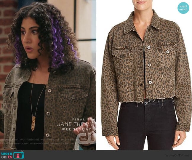 Naya Leopard Print Cropped Denim Jacket by Pistola worn by Heather Davis (Vella Lovell) on Crazy Ex-Girlfriend