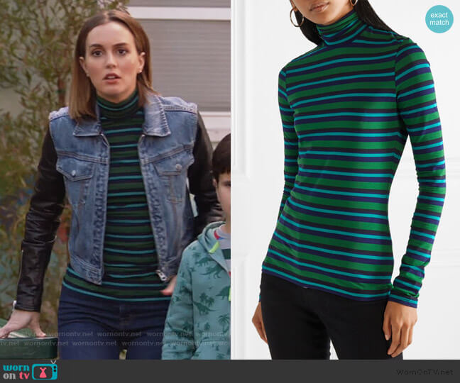 striped stretch-cotton jersey turtleneck sweater by Proenza Schouler worn by Angie (Leighton Meester) on Single Parents