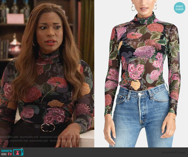 WornOnTV: Poppy’s black floral turtleneck top on Single Parents ...