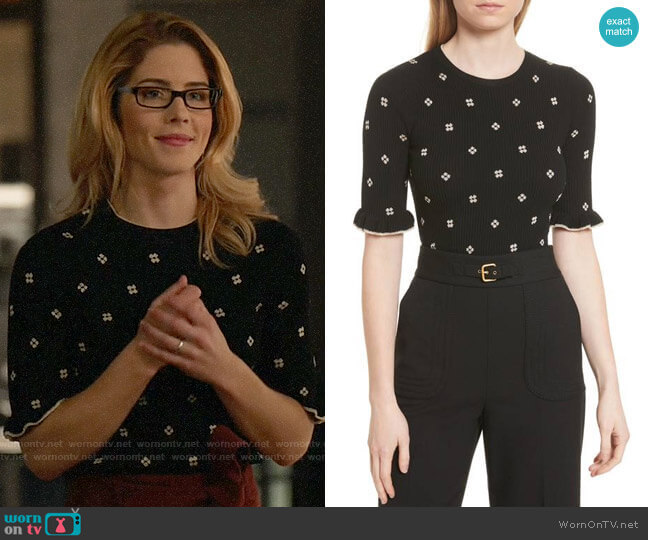 RED Valentino Flower Intarsia Knit Top worn by Felicity Smoak (Emily Bett Rickards) on Arrow