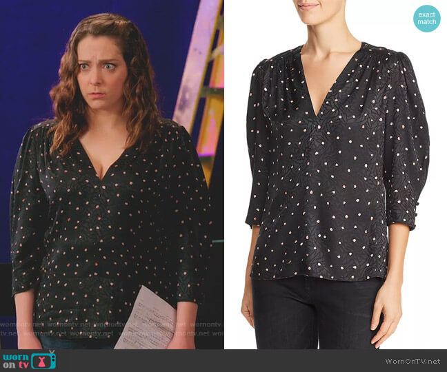 Dot Print Top by Rebecca Taylor worn by Rebecca Bunch (Rachel Bloom) on Crazy Ex-Girlfriend