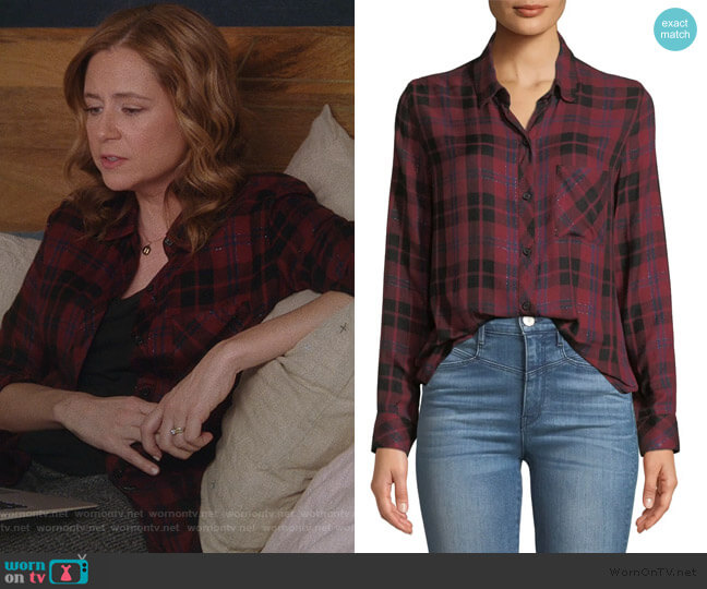 Hunter Plaid Pocket Button-Down Shirt by Rails worn by Lena (Jenna Fischer) on Splitting Up Together