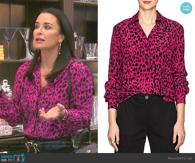 Leopard-Print Silk Blouse by Robert Rodriguez worn by Kyle Richards on The Real Housewives of Beverly Hills