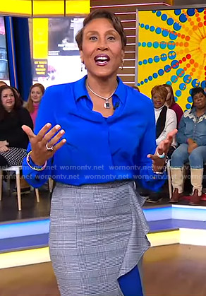 Robin’s grey plaid ruffled skirt on Good Morning America