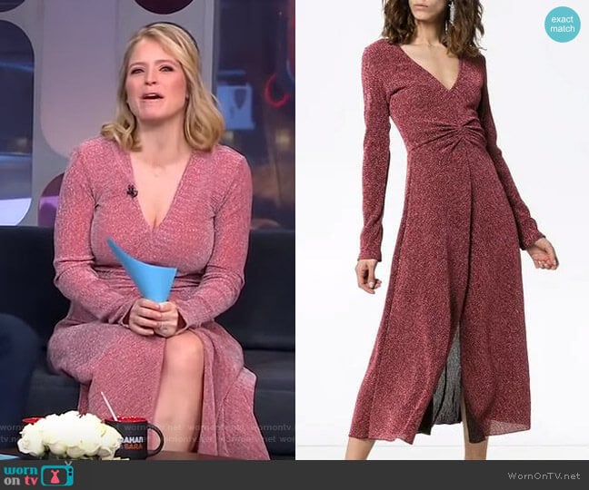 Gathered Waist Lurex Midi Dress by Rotate worn by Sara Haines on Good Morning America