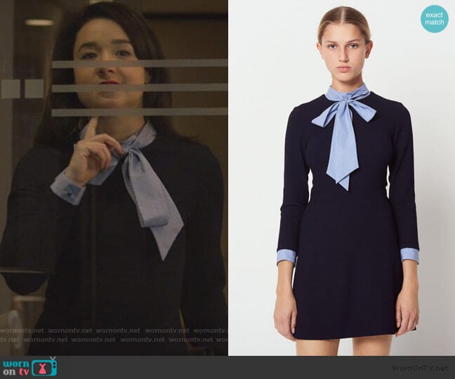 Contrasting Tie-neck Collar dress by Sandro worn by Marissa Gold (Sarah Steele) on The Good Fight