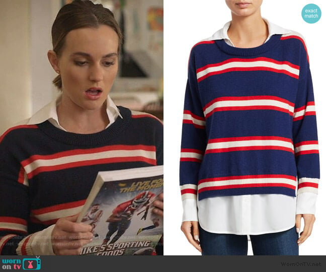 Wide Stripe Crewneck Sweater by Scripted worn by Angie (Leighton Meester) on Single Parents