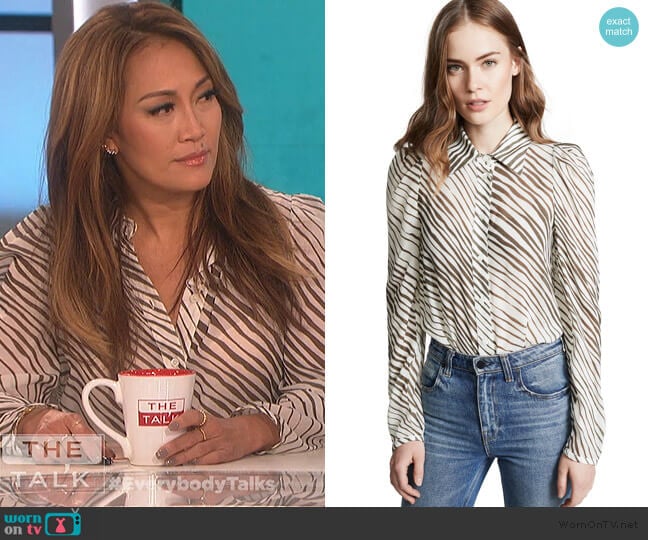 Zebra Blouse by See by Chloe worn by Carrie Inaba on The Talk