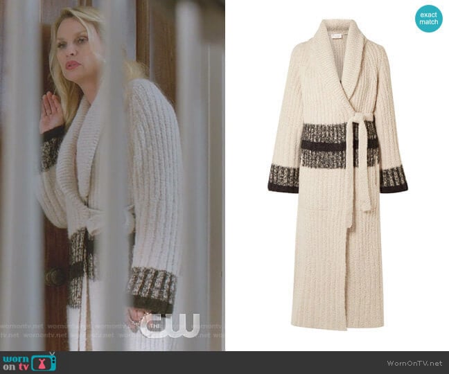 Striped Ribbed Wool-Blend Cardigan by Chloe worn by Alexis Carrington (Elaine Hendrix) on Dynasty