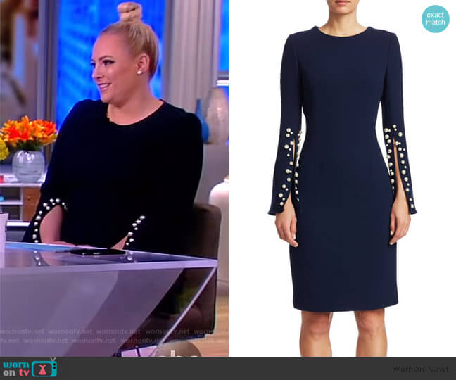 WornOnTV: Meghan’s navy pearl embellished dress on The View | Meghan ...