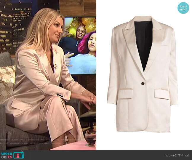 Longline Satin Blazer by The Kooples worn by Morgan Stewart on E! News