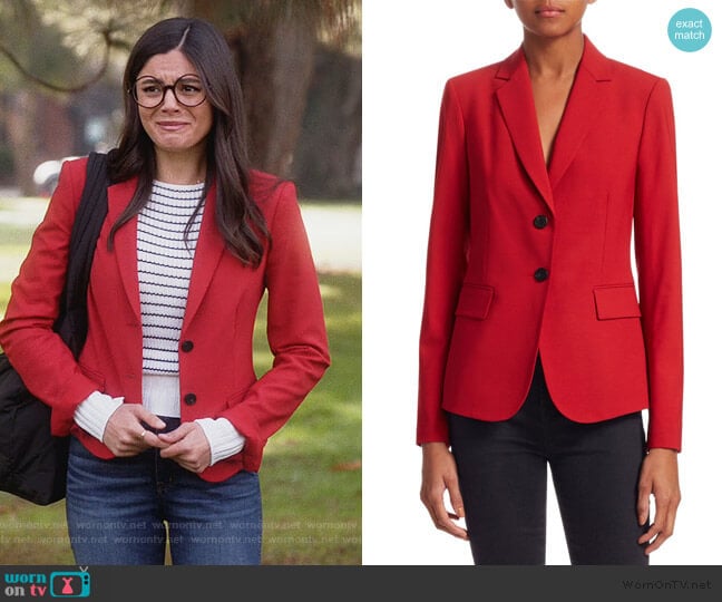 Nichelle Wool Blazer by Theory worn by Lisa Apple (Monica Barbaro) on Splitting Up Together