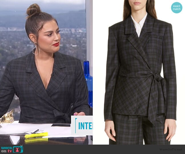 Marvel Plaid Wrap Jacket by Tibi worn by Carissa Loethen Culiner on E! News