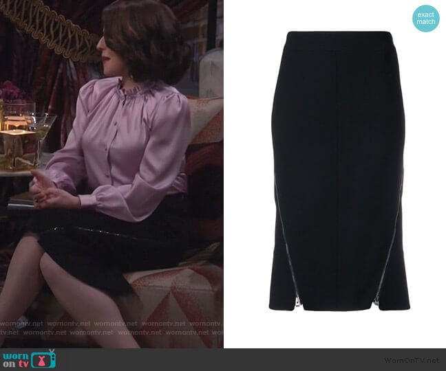 zipped pencil skirt by Tom Ford worn by Karen Walker (Megan Mullally) on Will and Grace