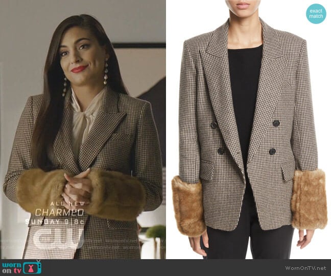 Fahey Dickey Jacket with Faux-Fur Cuffs by Veronica Beard worn by Cristal Jennings (Daniella Alonso) on Dynasty