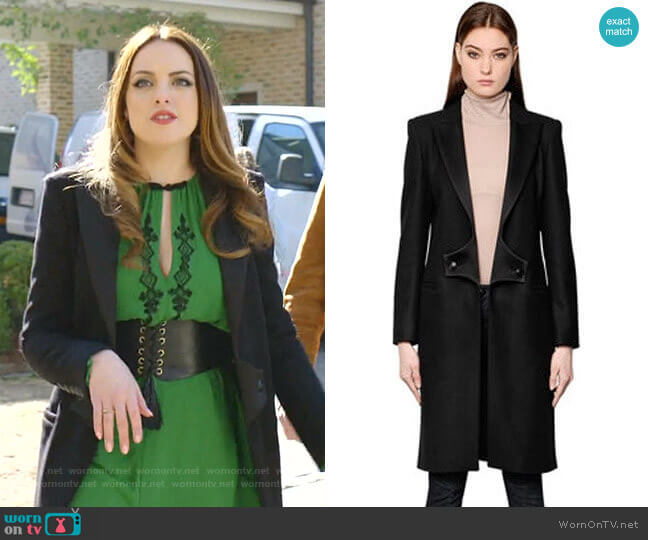 Wool Coat with Satin Lapels by Pierre Balmain worn by Fallon Carrington (Elizabeth Gillies) on Dynasty