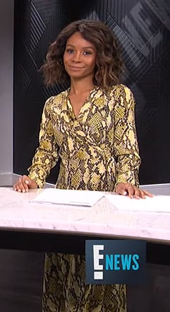 Zuri’s yellow snake print wrap dress on E! News