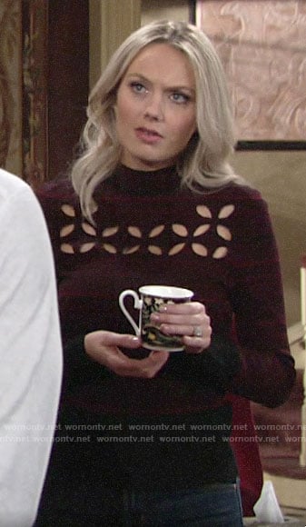 Abby’s dark red cutout eyelet sweater on The Young and the Restless