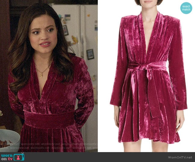 A.L.C. Kiera Pink Velvet Dress worn by Maggie Vera (Sarah Jeffery) on Charmed