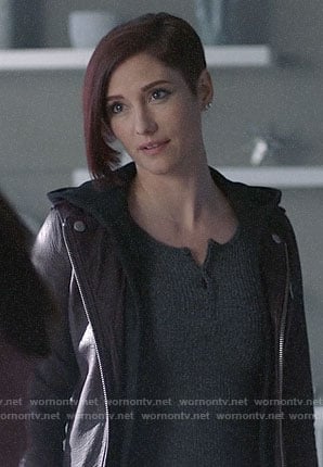 Alex’s purple leather hooded moto jacket on Supergirl