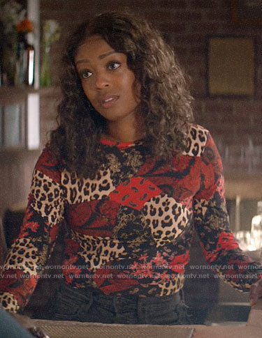 Ali's leopard patchwork print top on God Friended Me