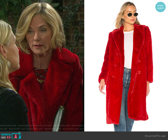 Alice + Olivia Montana Faux Fur Pea Coat worn by Eve Donovan (Kassie DePaiva) on Days of our Lives