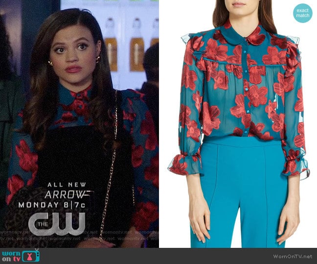 Alice + Olivia Ziggy Shirt worn by Maggie Vera (Sarah Jeffery) on Charmed