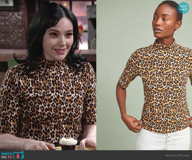 Anthropologie Leopard Short-Sleeved Turtleneck worn by Tessa Porter (Cait Fairbanks) on The Young and the Restless