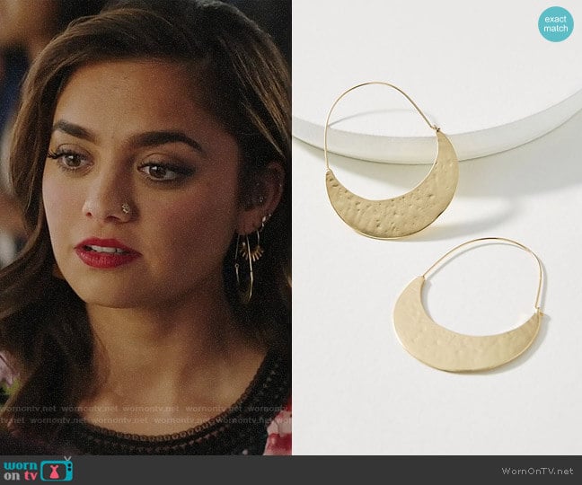 Anthropologie Crescent Hoop Earrings worn by Jaya (Shazi Raja) on God Friended Me