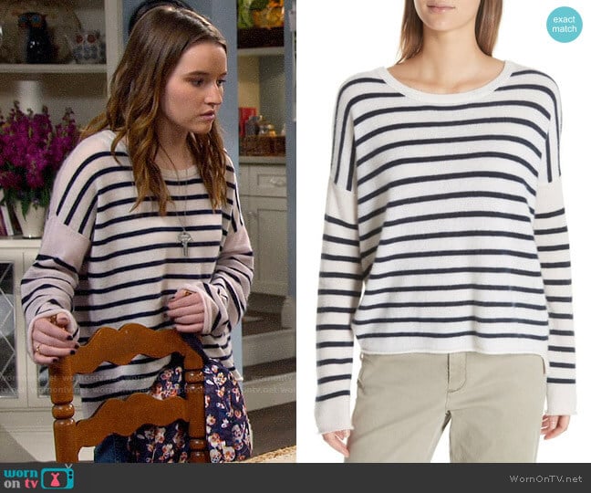 ATM Anthony Thomas Melilo Colorblock Stripe Cashmere Sweater worn by Eve Baxter (Kaitlyn Dever) on Last Man Standing