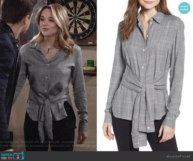 Bailey 44 Hold Me Tight Houndstooth Check Tie Front Shirt worn by Summer Newman (Hunter King) on The Young and the Restless