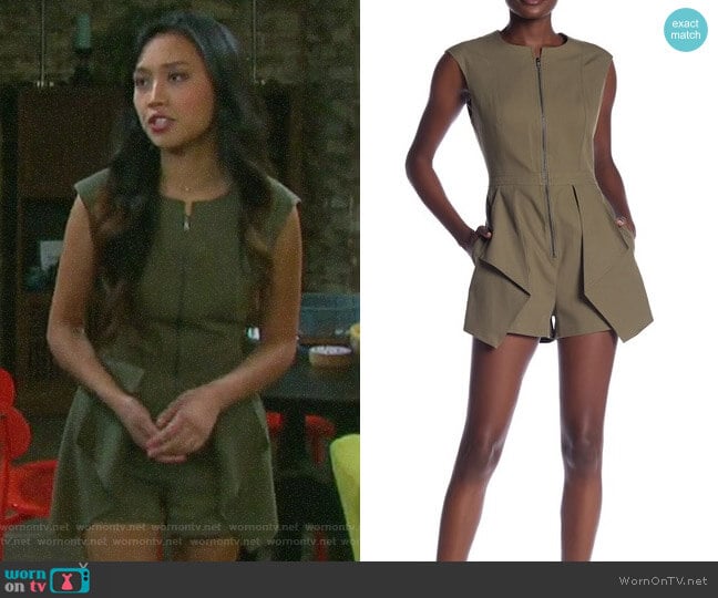 Bcbgmaxazria Front Zip Romper worn by Haley Chen (Thia Megia) on Days of our Lives