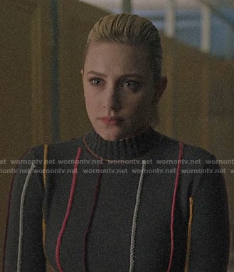 Betty’s grey embroidered stripe sweater on Riverdale