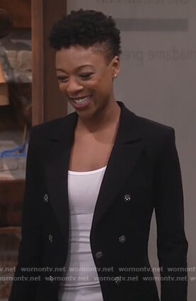 Nikki’s black double breasted blazer on Will and Grace