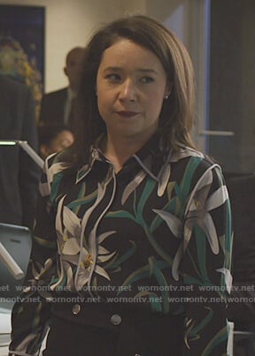 Marissa's black floral blouse on The Good Fight